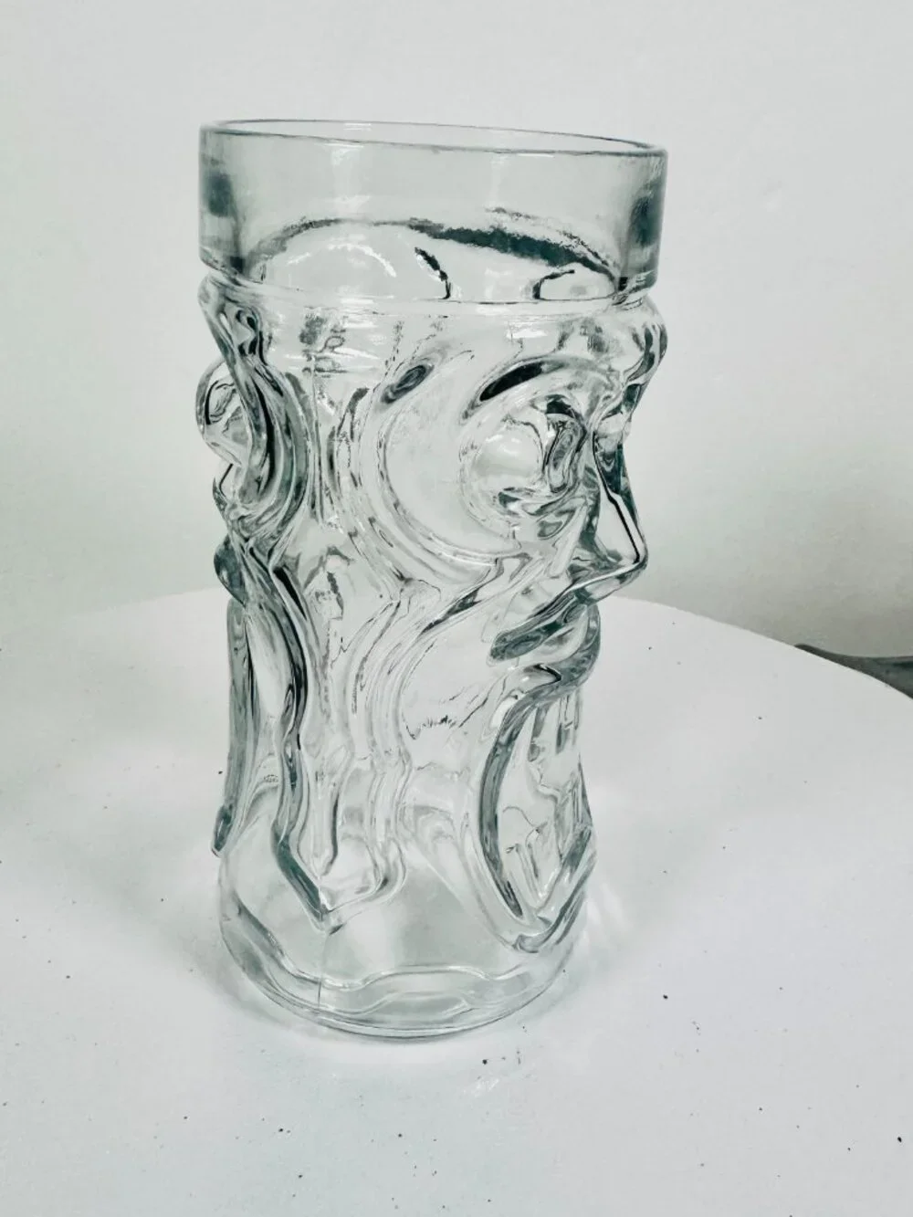 Anchor Hocking 16 oz Clear Glass Screaming Tiki Tropical Vtg Tribal God